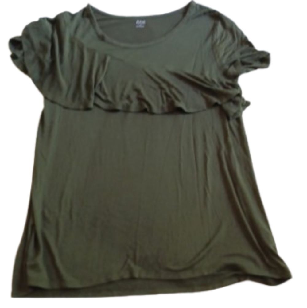 Ana olive green Flowy Top With Green‎ Ruffle